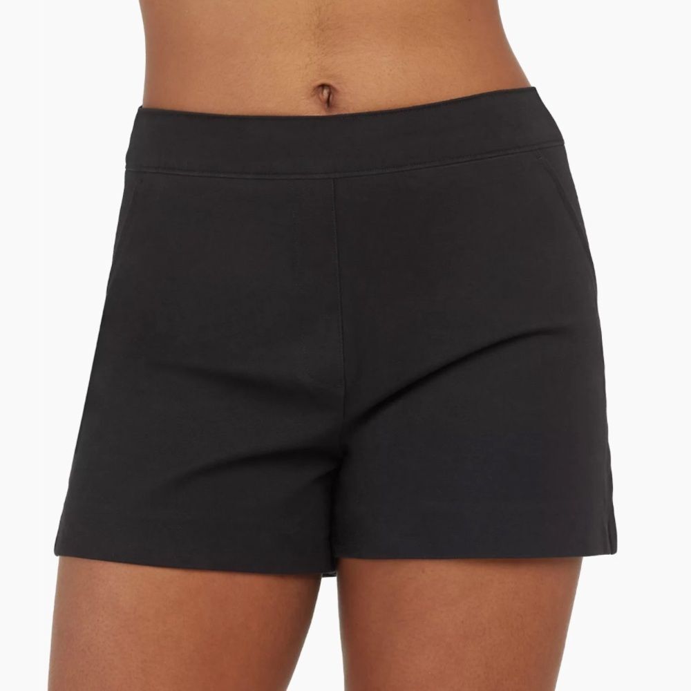 Spanx Polished Stretch Cotton 4” Pull On Black Shorts Size Small